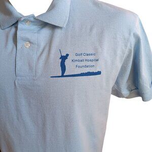 Vintage Mens Polo Shirt SMALL 90s BLUE GOLF GRAPHIC TENNIS KNIT COLLAR STEDMAN